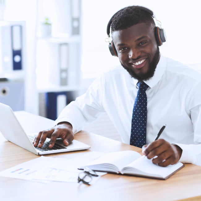 Company executive taking initial accent test