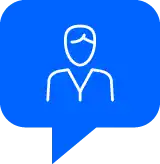 Blue speech bubble with outline of a person, symbolizing personalized Accent Reduction Classes for individuals