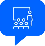Icon of a teacher standing in front of a classroom, representing group lessons in Accent Reduction Classes